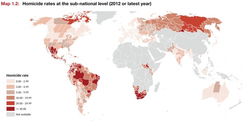 Map Showing Homicide Rates Around Different Parts Of The World