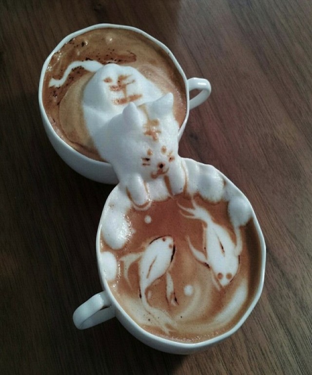 The cat and the fishes-Top 15 Creative 3D Cafe Latte