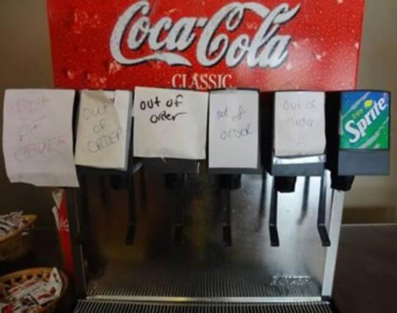 Broken Soda Dispenser-12 Funniest Out Of Order Signs Ever