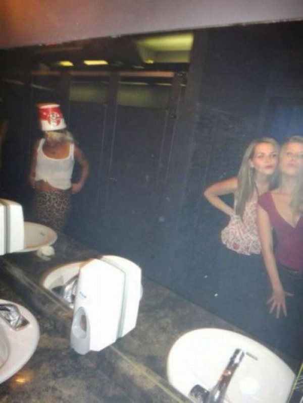 This Buckethead in a Ladies Toilet-15 Strangest Moments Ever Caught In Restrooms