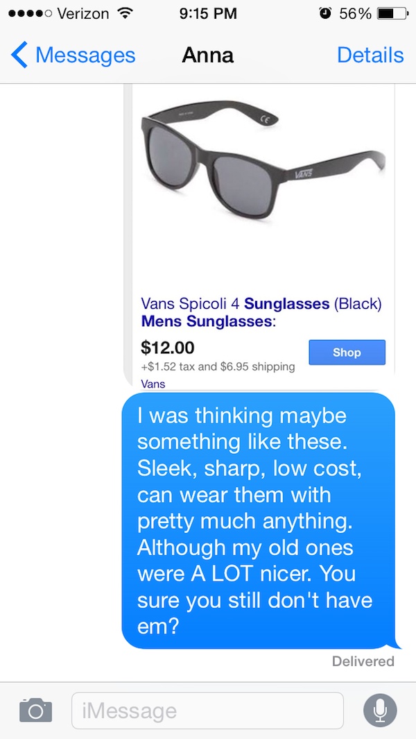 This is Hilarious-Guy Whose Sunglasses Got Stolen After A One Nightstand Texts The Girl For A Year.