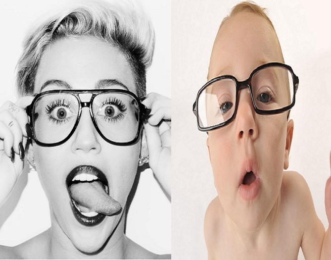 Miley Cyrus vs the baby with glasses-9 Miley Cyrus Comparisons That Will Make You Laugh