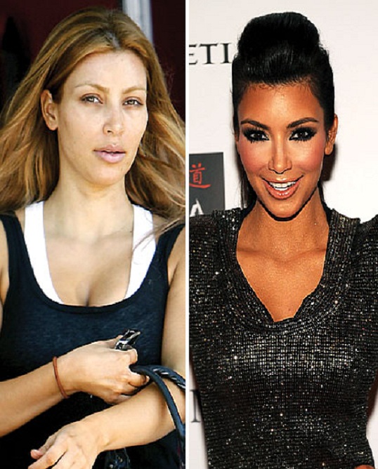 Kim Kardashian-15 Celebrities With And Without Makeup